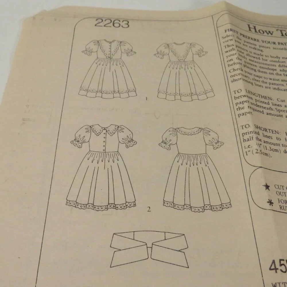 Style 2263 Clothing Pattern Child's 3-7 Full Skirt Dress (good for wedding